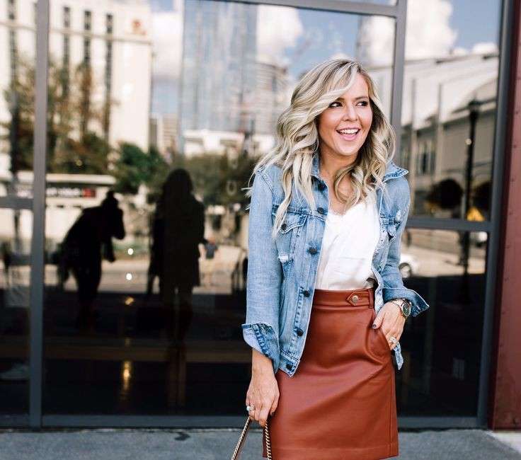 Denim Jacket With Leather Skirt 