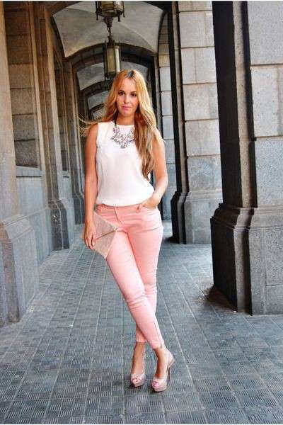 Outfit wearing pink trousers and a ruffle sleeve top - Mademoiselle |  Minimal Style Blog