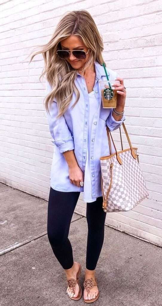 Denim Shirt With Leggings