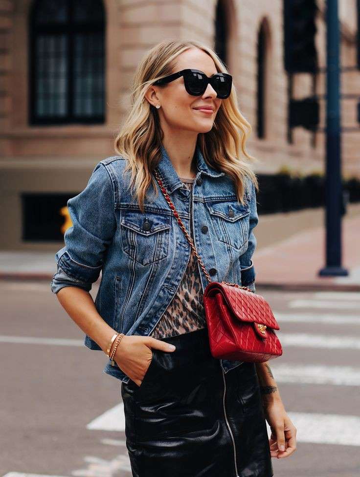 Denim Jacket With Leather Skirt