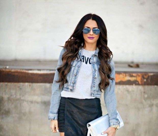 Denim Jacket With Leather Skirt 
