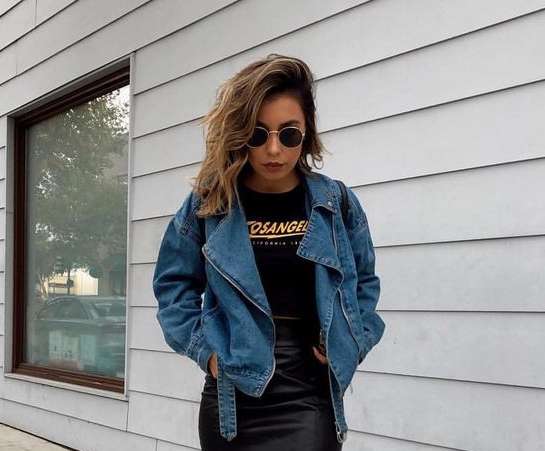 Denim Jacket With Leather Skirt 