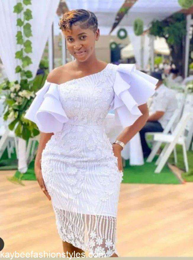 These 30 Fashionable Sequins Dresses By Our Fashion Models Will Stun You |  White lace dress short, Lace dress styles, Lace short gown styles