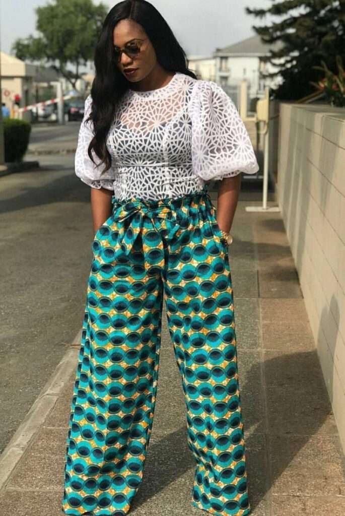 OMA 2 PIECE 3/4 BLUE SLEEVE TOP AND High Waist Palazzo Pants - dlooksbykiki  eStore