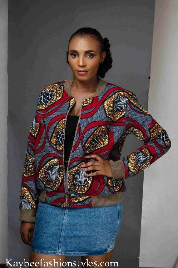 Ankara Bomber Jacket Styles for Ladies