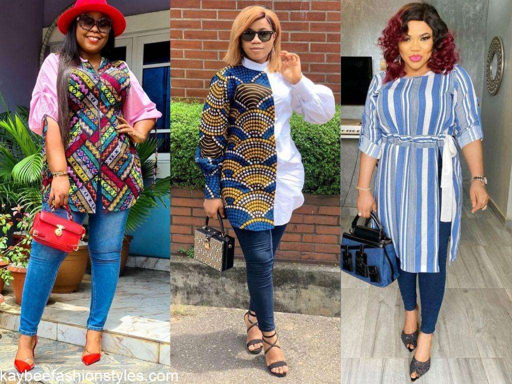 Latest Long Ankara Tops on Jeans in 2023 and 2024 Kaybee Fashion