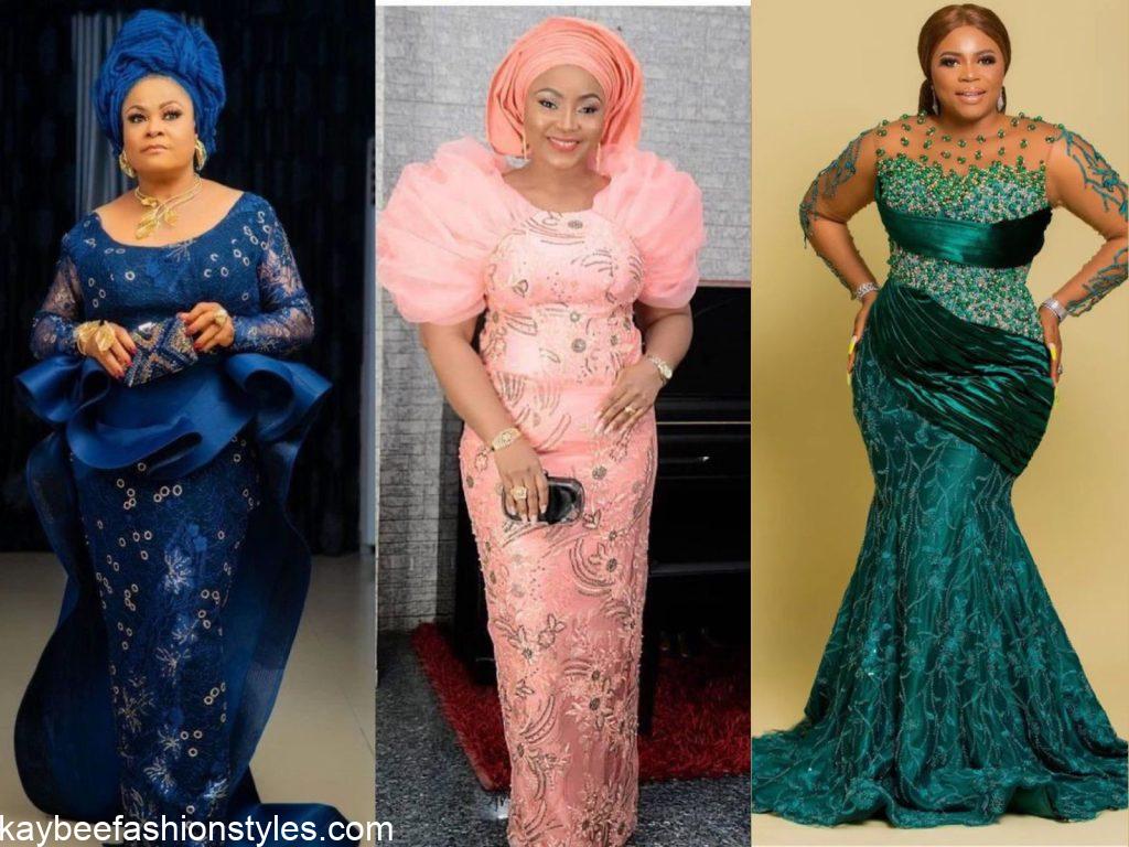 Latest Matured Lace Gown Styles for Mothers