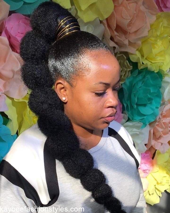 Latest Packing Gel Hairstyles With Kinky Weavon in Nigeria