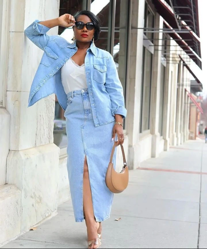 How To Wear Maxi Jean Skirts For Ladies in Nigeria