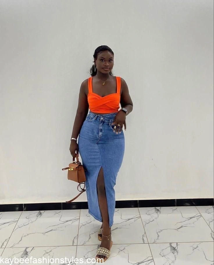 How To Wear Maxi Jean Skirts For Ladies in Nigeria