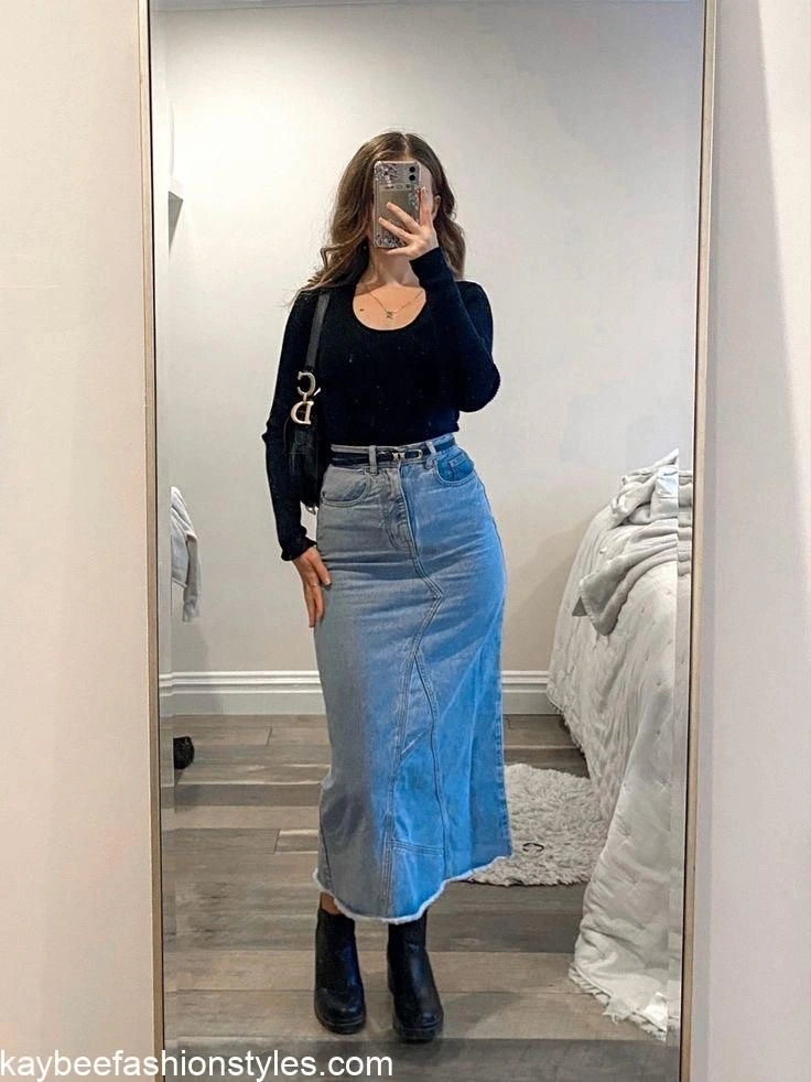 How To Wear Maxi Jean Skirts For Ladies in Nigeria