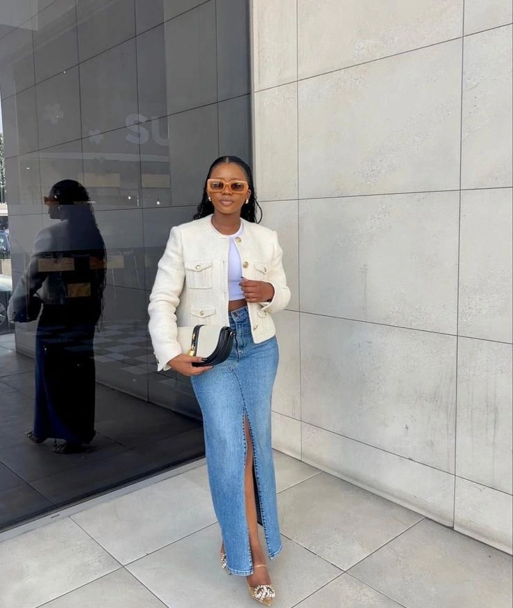 How To Wear Maxi Jean Skirts For Ladies in Nigeria