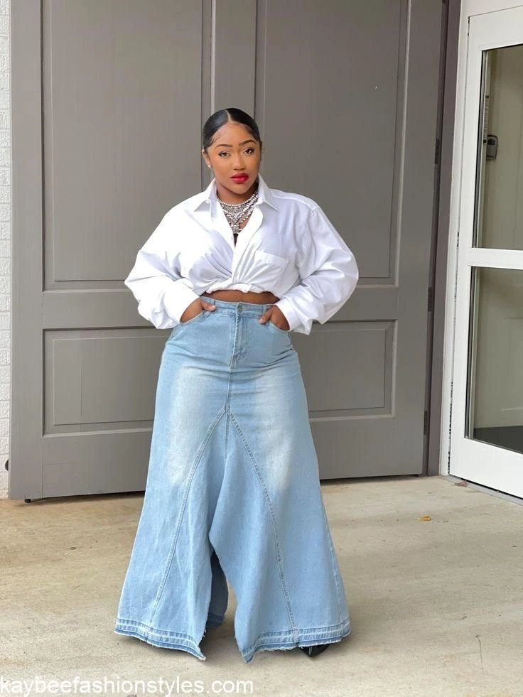 How To Wear Maxi Jean Skirts For Ladies in Nigeria