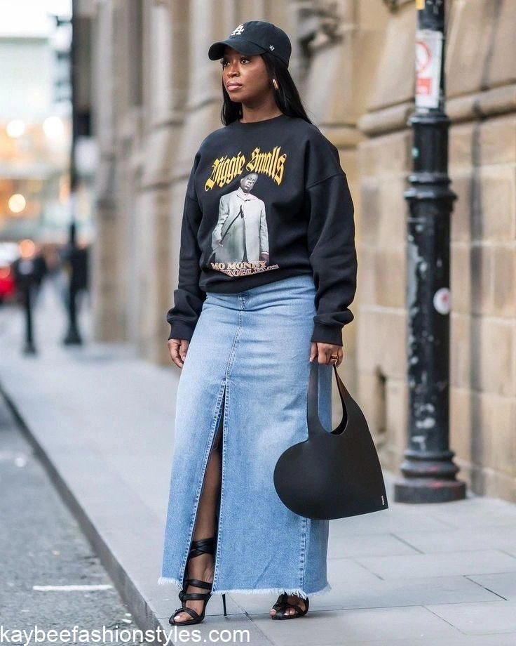 How To Wear Maxi Jean Skirts For Ladies in Nigeria