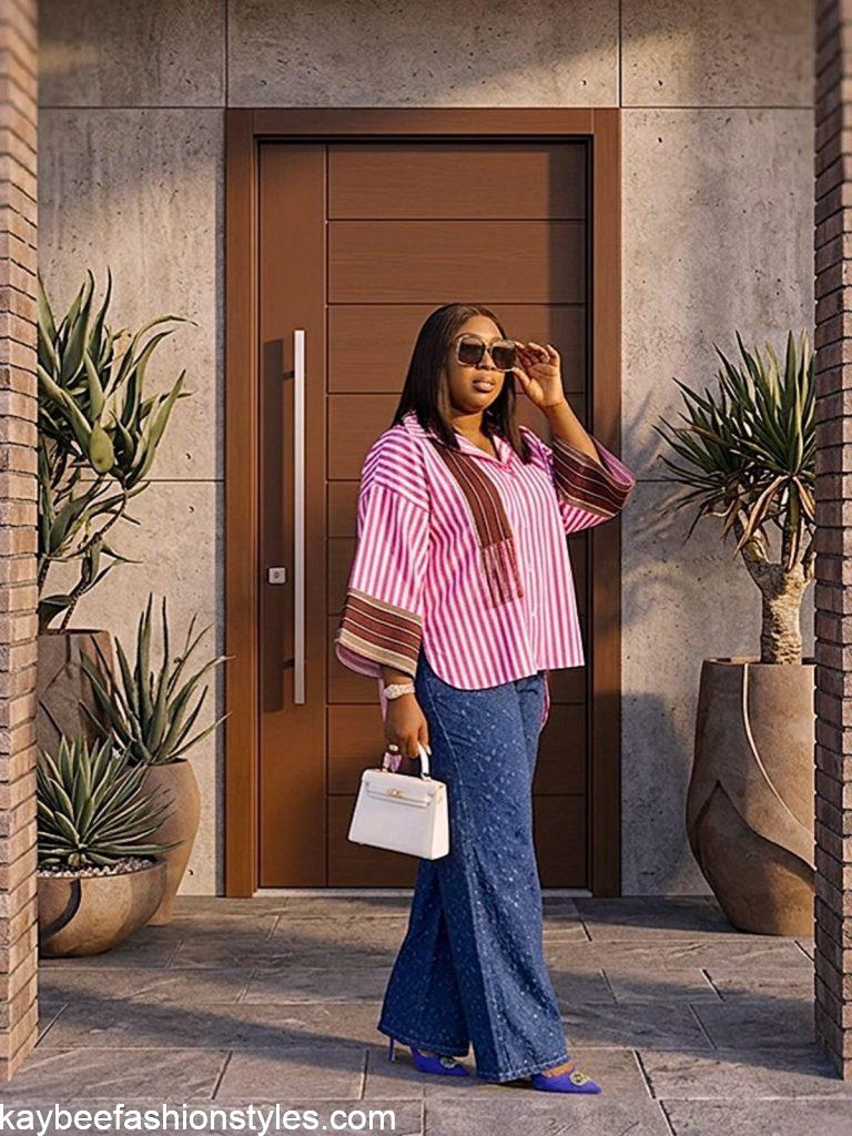 Latest Striped Material Styles for Ladies in Nigeria