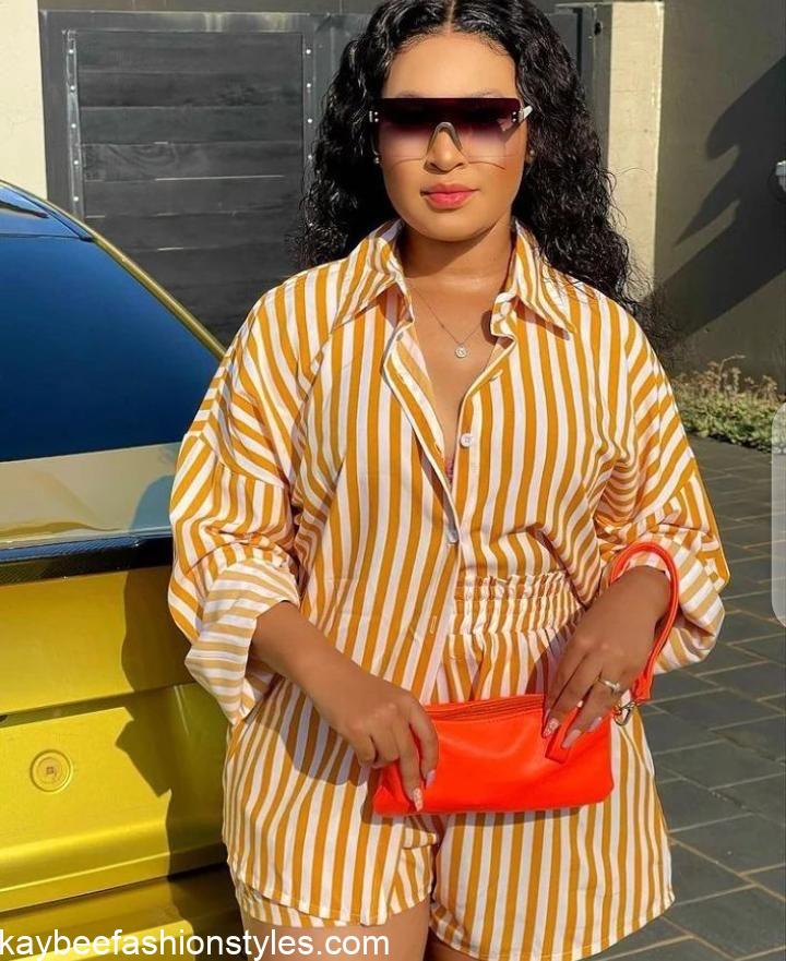 Latest Striped Material Styles for Ladies in Nigeria