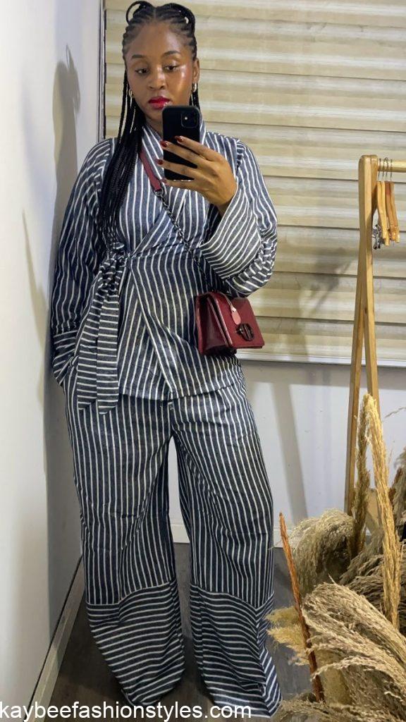 Latest Striped Material Styles for Ladies in Nigeria